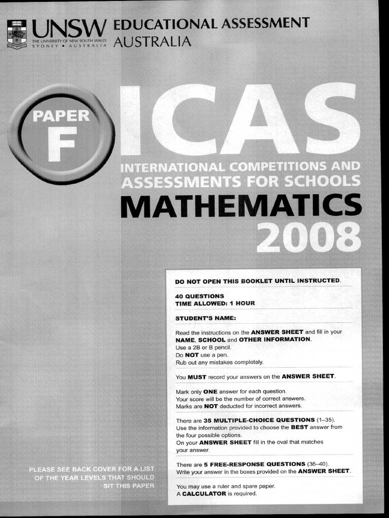 2008 ICAS Mathematics Paper F | PDF
