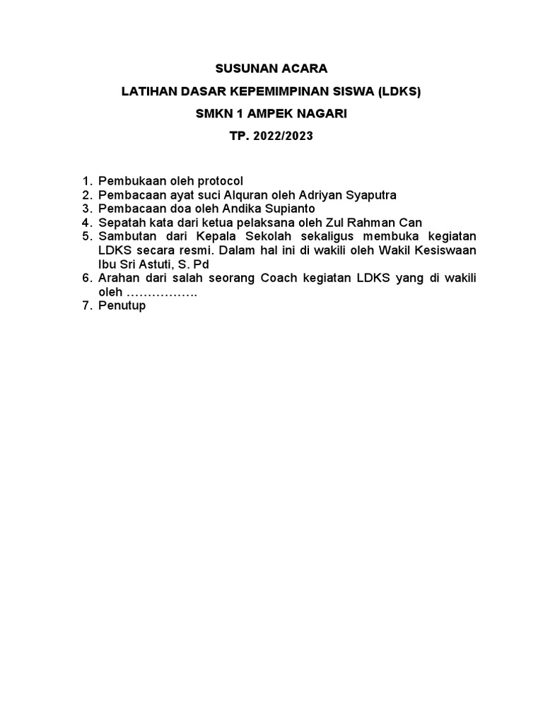 Susunan Acara LDKS | PDF