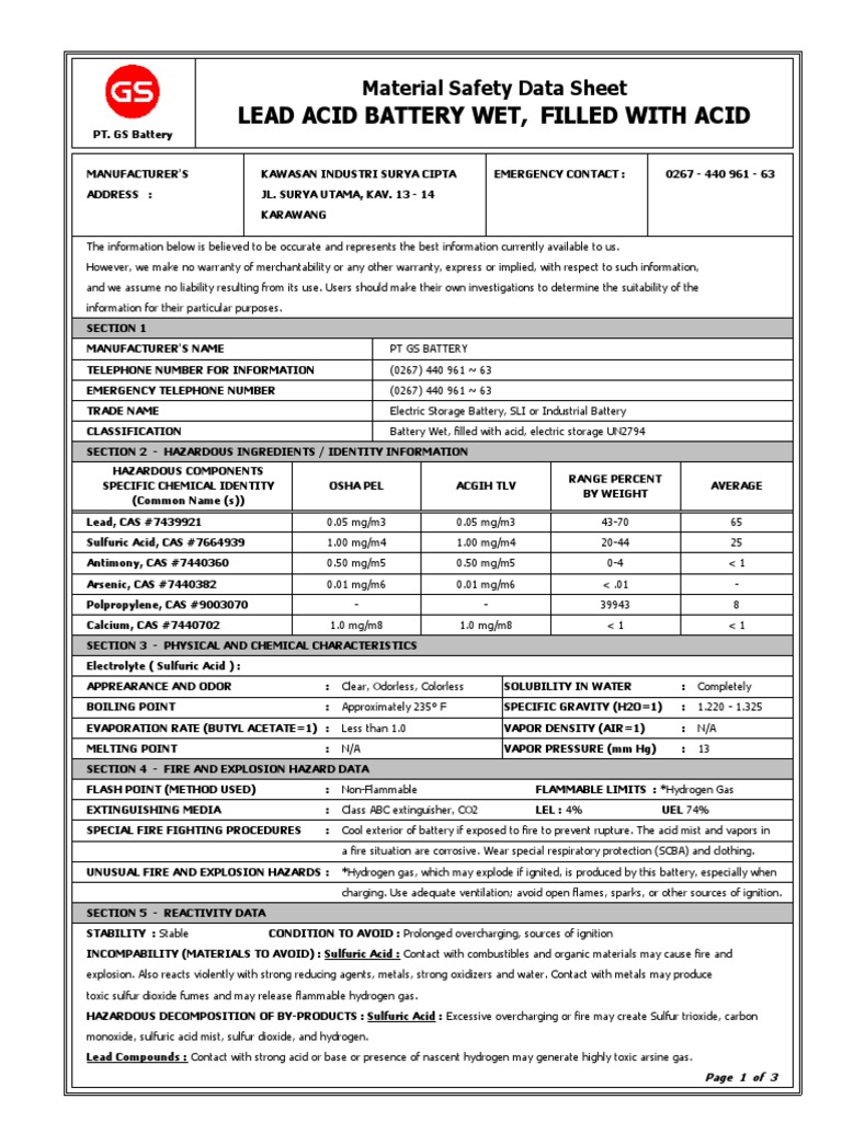 MSDS Lead Acid Battery WetFilled With Acid Rev Apr12 PDF
