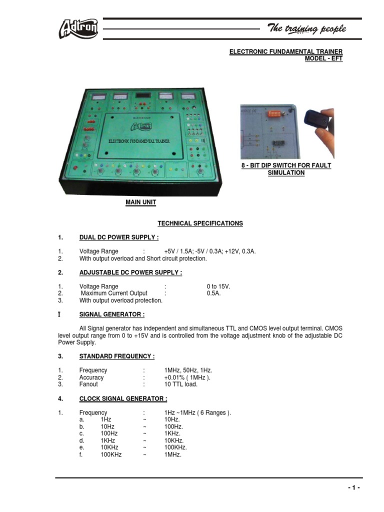 Electronic Fundamental Trainer EFT Specifications | PDF | Power Supply ...