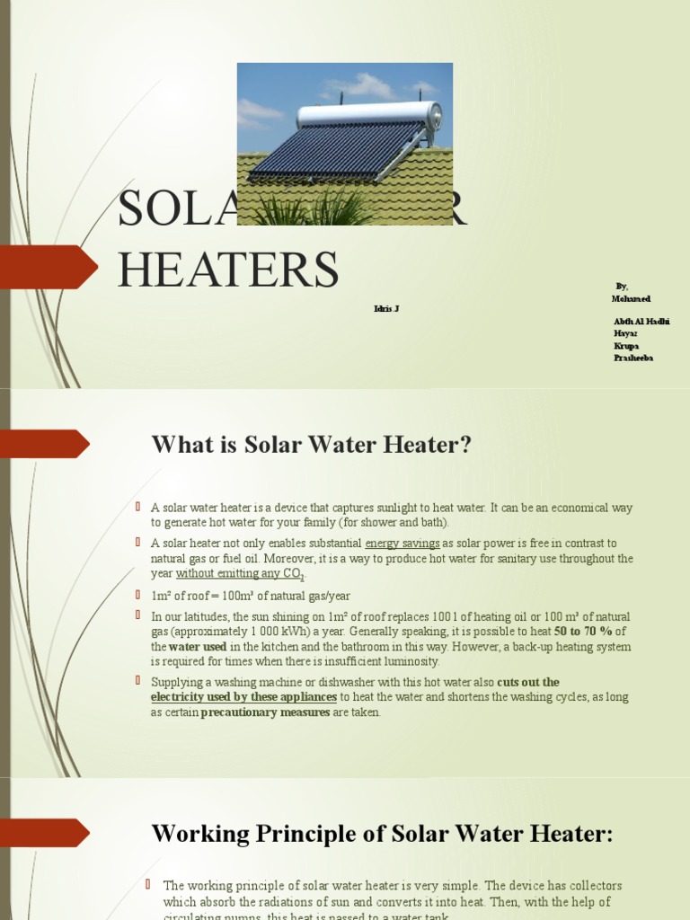 Solar Water Heater Overview and Types | PDF | Water Heating | Solar Energy