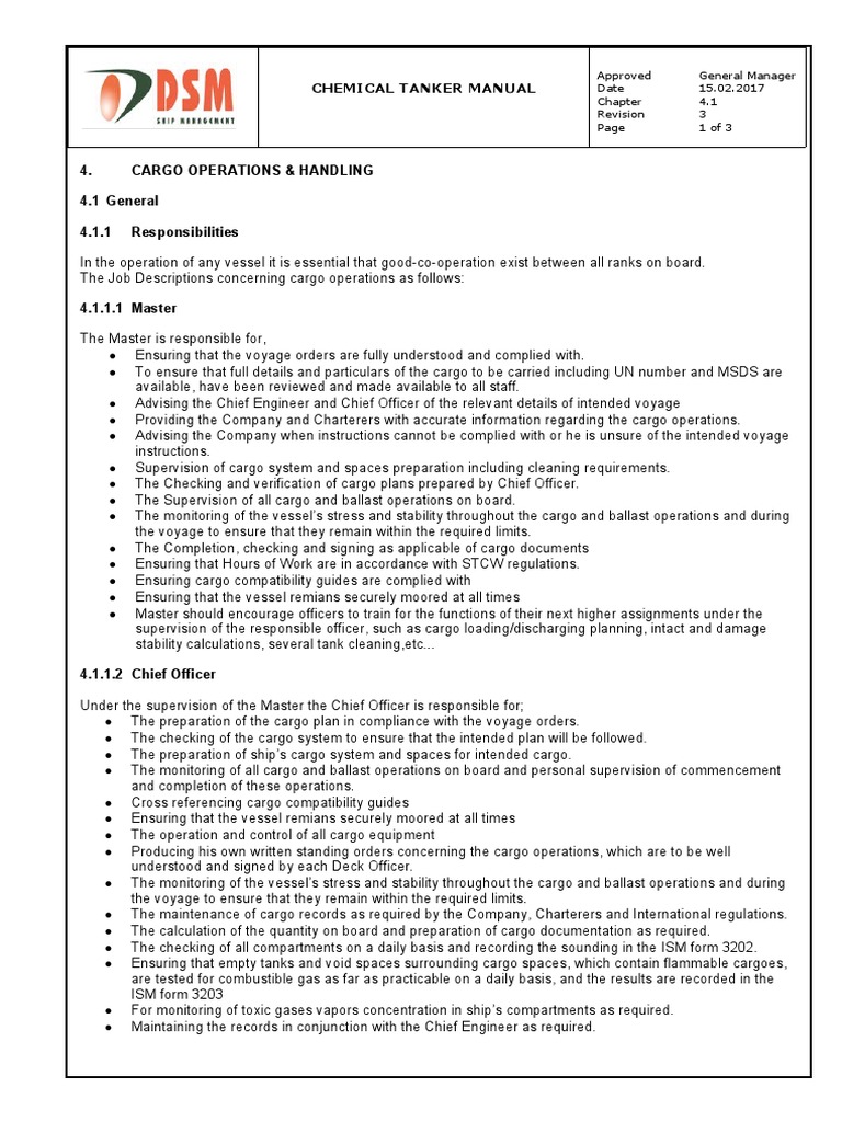 4.1 Cargo Operation&Handling General | PDF | Oil Tanker | Cargo