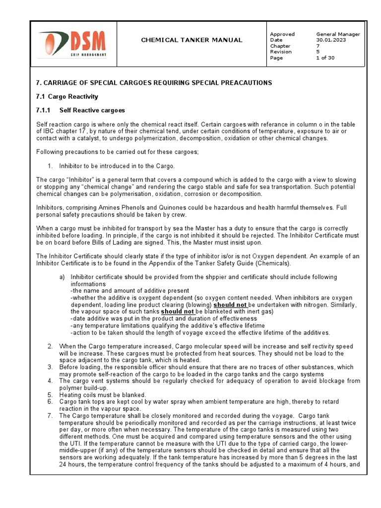 7 Carriage of Special Cargoes Requiring Special Precautions Ok ...