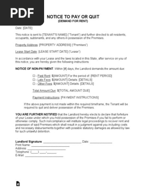 Eviction Notice to Pay or Quit Form