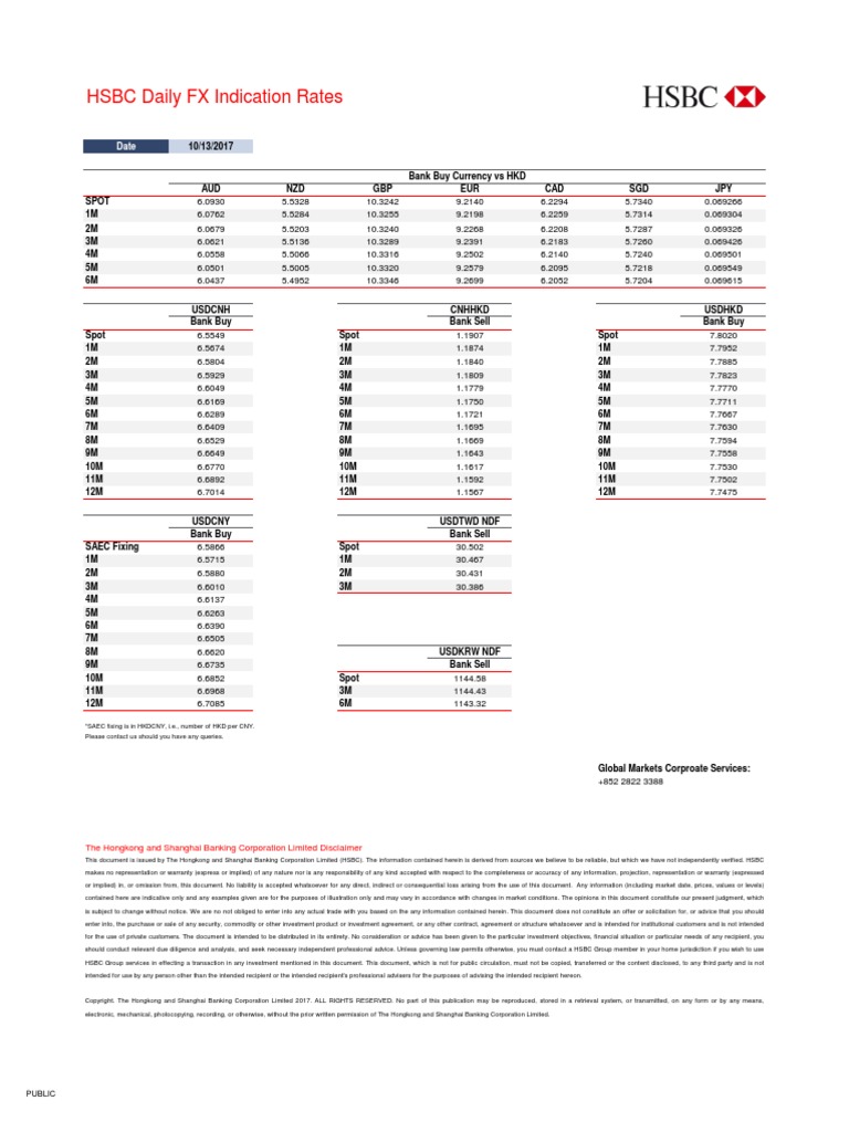 HSBC Daily FX Indications Rates 20171013 副本 PDF Banks Financial
