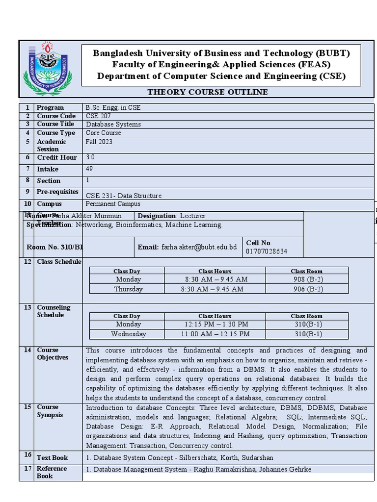 Database Systems Course Outline | PDF