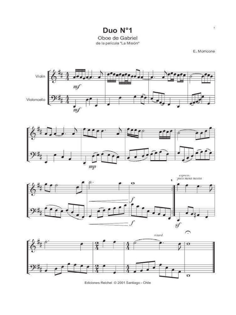 Morricone Gabriel's Oboe Duo (Violin and Cello) PDF