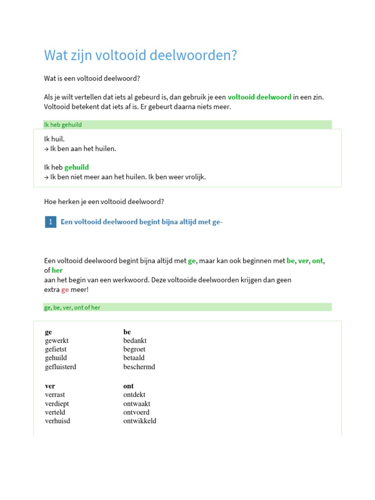 Uitleg Voltooid Deelwoorden | PDF