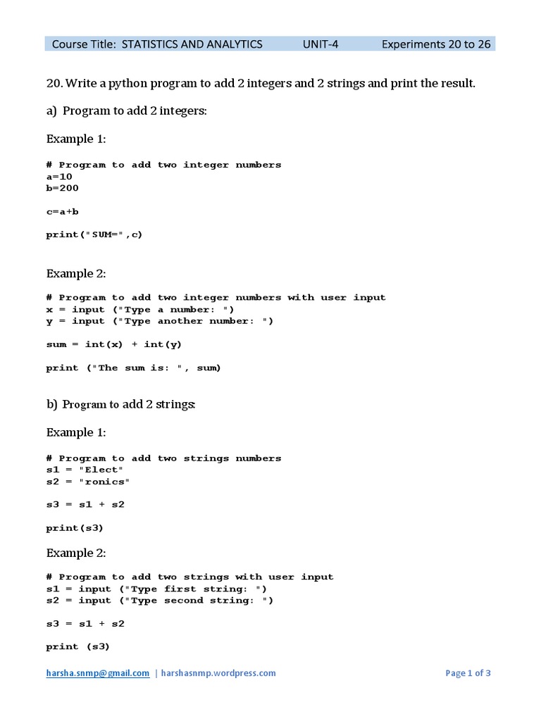 Statistics and Analytics - Unit 4 - Python Experiments 1 | PDF ...