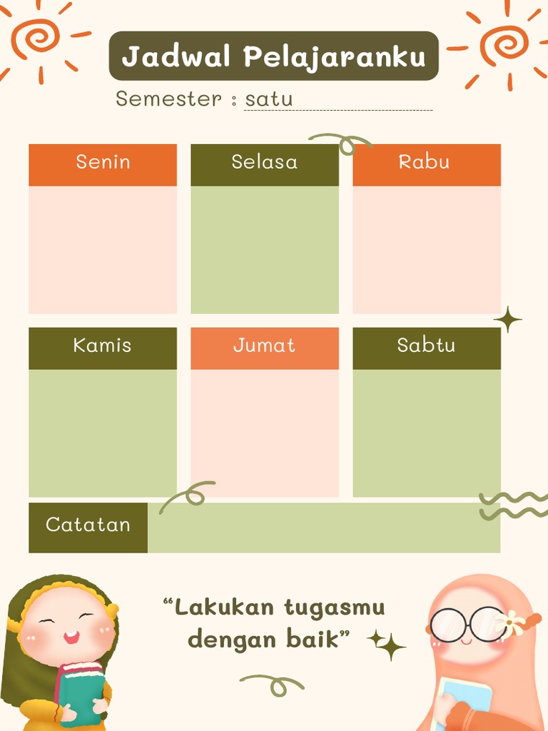 Hijau Oranye Minimalis Ilustrasi Jadwal Pelajaran A4 | PDF