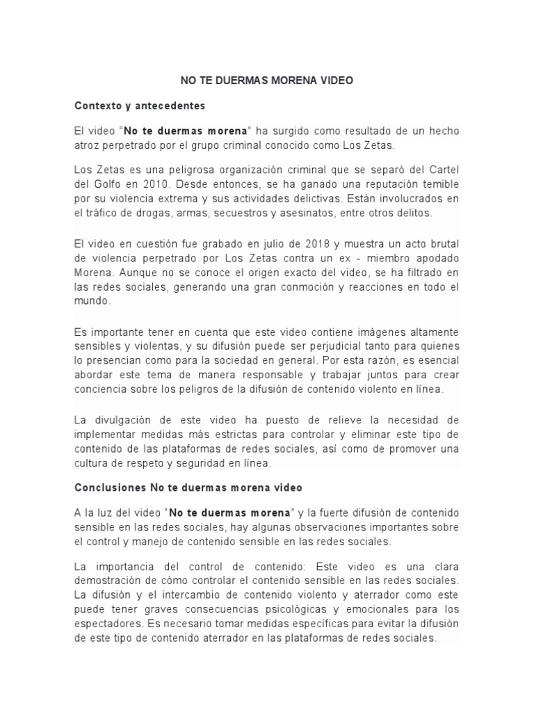 No Te Duermas Morena Video PDF Redes sociales Cultura popular y(01)