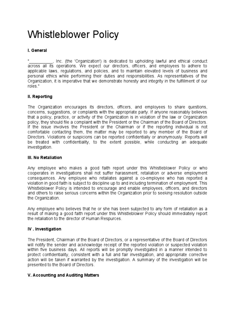 Whistleblower Policy Requirements – MGNAR