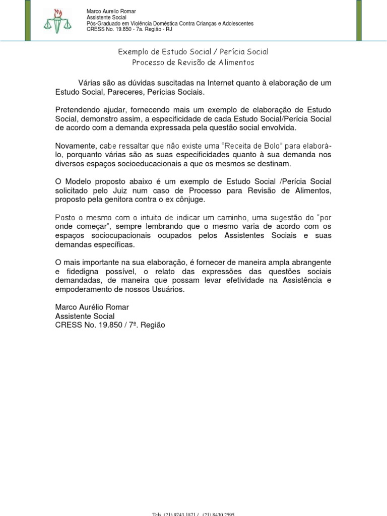 Exemplo De Relatorio Social Do Assistente Social