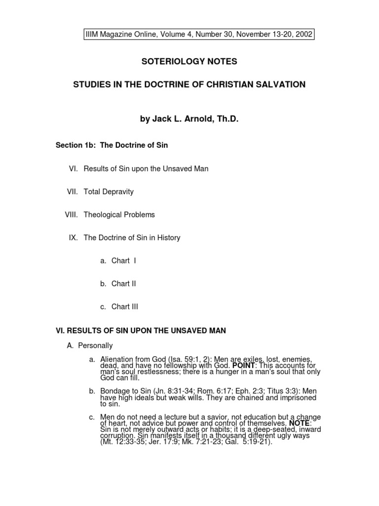 Soteriology Notes Studies in The Doctrine of Christian Salvation | PDF ...