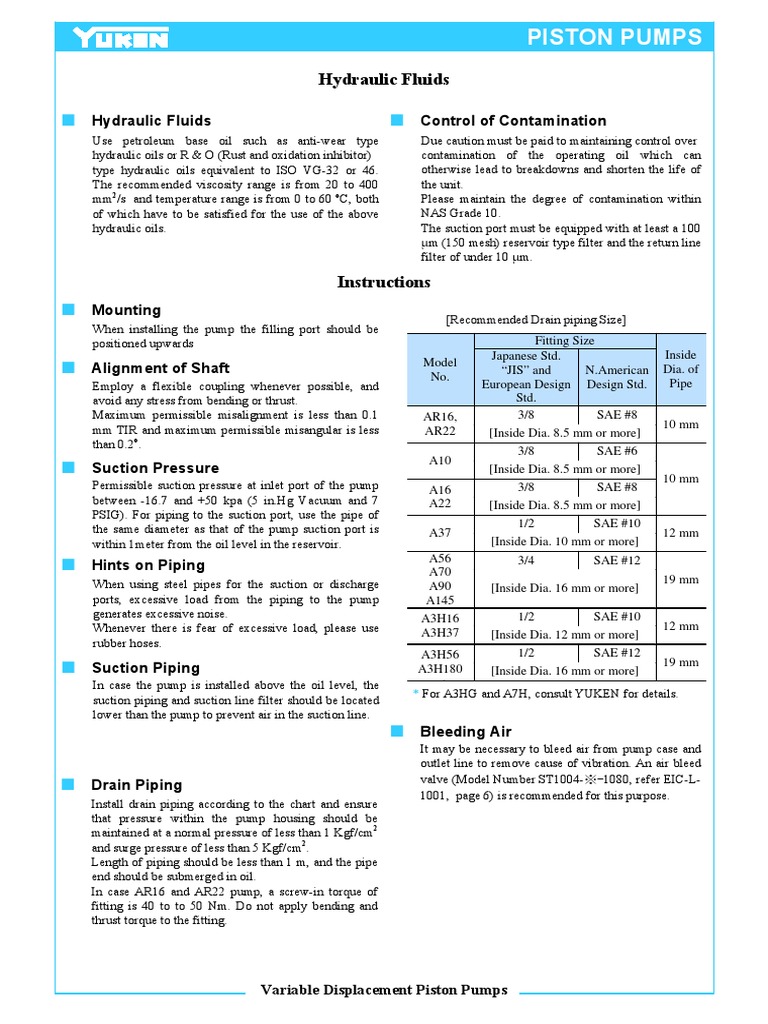 Variable Displacement Piston Pump Guide | PDF | Pump | Viscosity