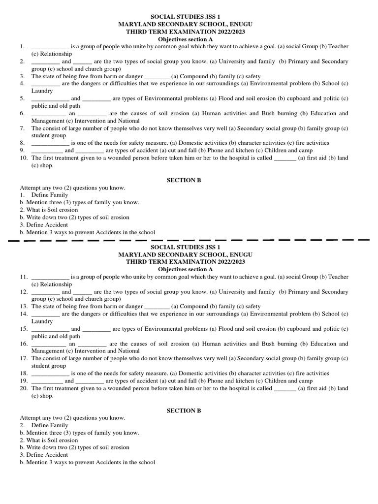 Social Studies JSS 1 PDF Schools First Aid