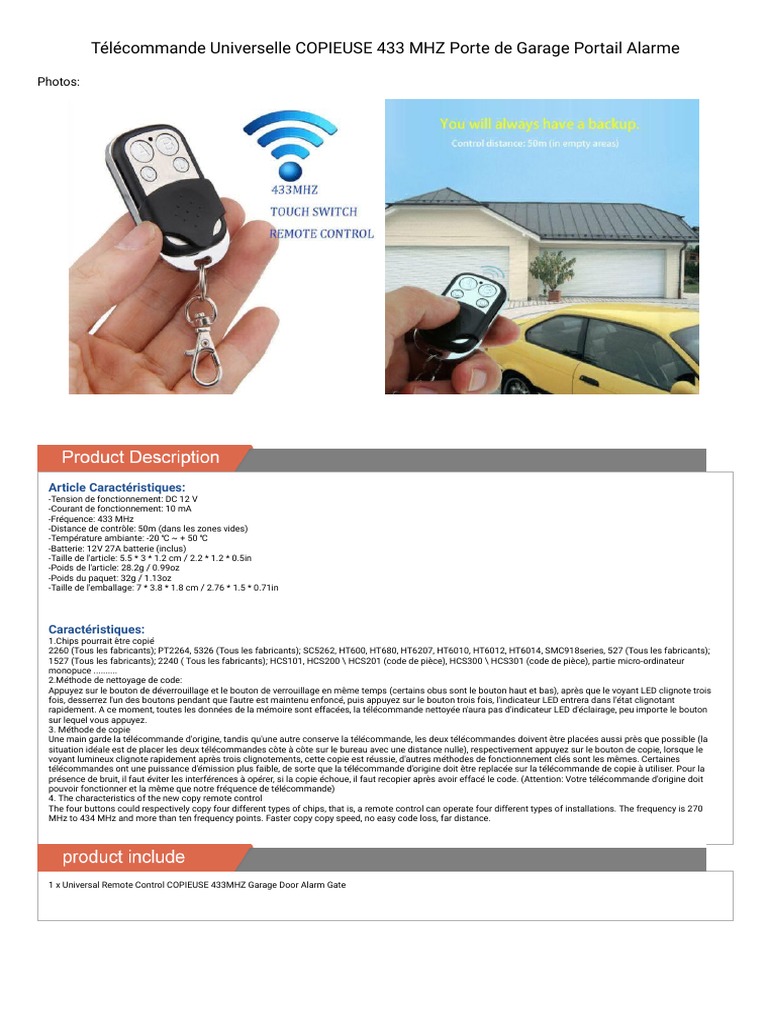 Notice Universelle 433 MHz PDF Électronique Informatique — free download