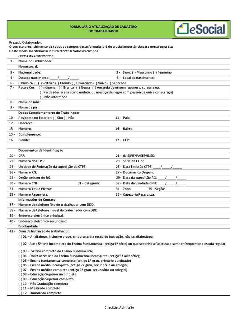 CheckList Admissão | Download grátis PDF | Ensino médio | Conta de ...