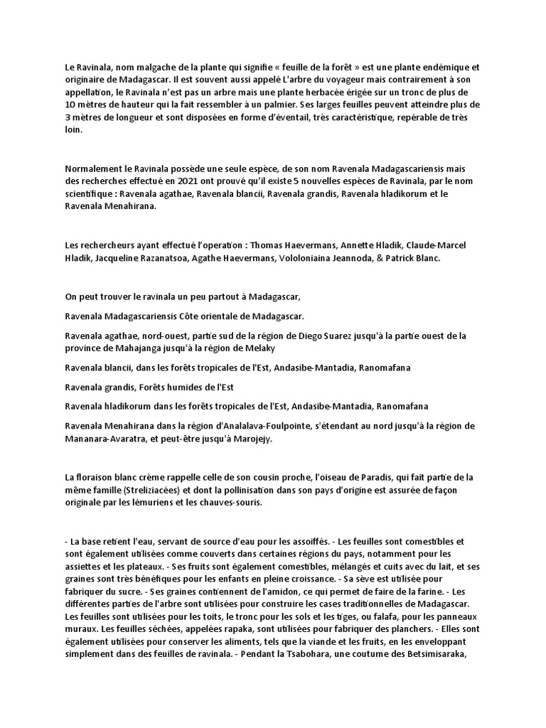 Le Ravinala : Emblème de Madagascar | PDF | Organismes | Botanique