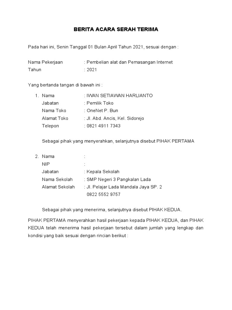 Berita acara one net pdf