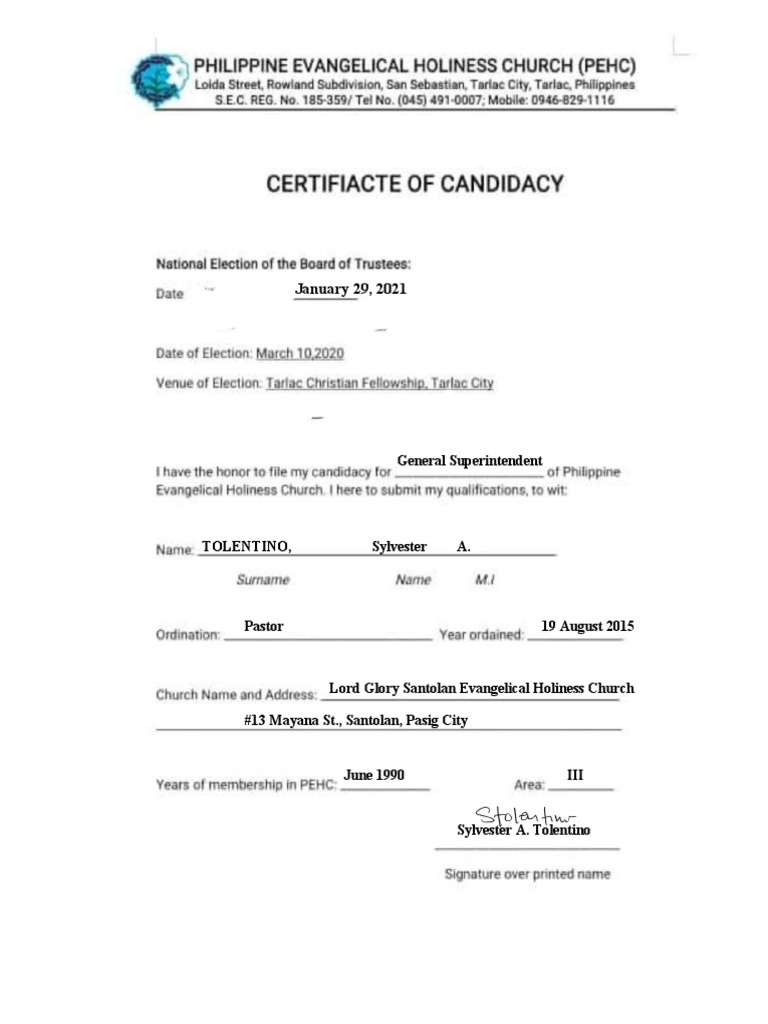 Certificate of Candidacy PDF