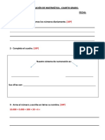 Evaluación de Matemática Cuarto Grado