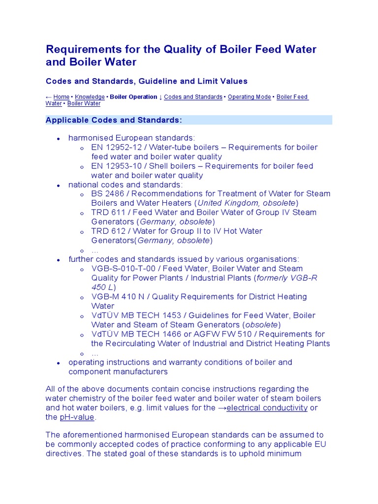 Boiler Feed Water Quality Requirements | PDF | Boiler | Water Heating