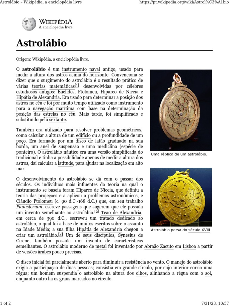 História e Função do Astrolábio | PDF | Astronomia | Astronomia antiga