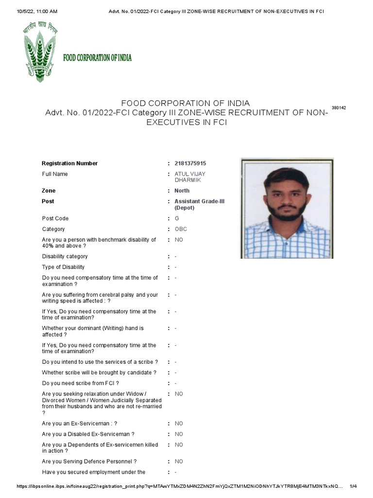 Fci North Zone Application Form PDF