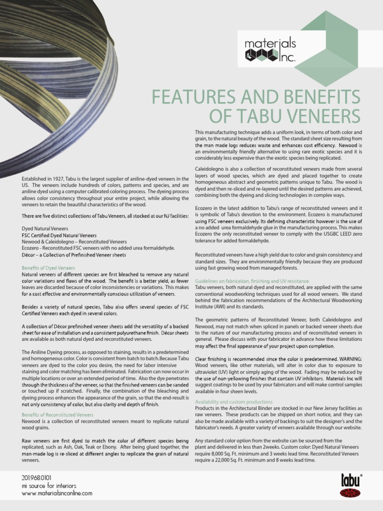 Materials Inc Tabu Features and Benefits PDF Dyeing Wood