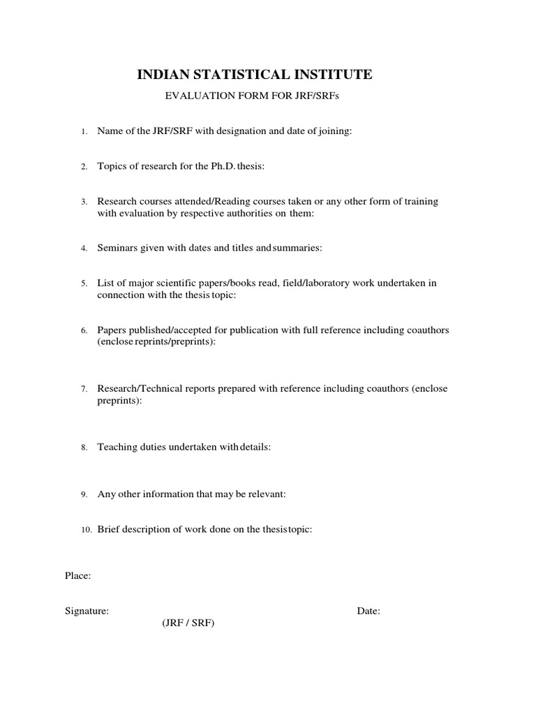 JRF/SRF Evaluation Form Guide | PDF | Foreign Language Studies