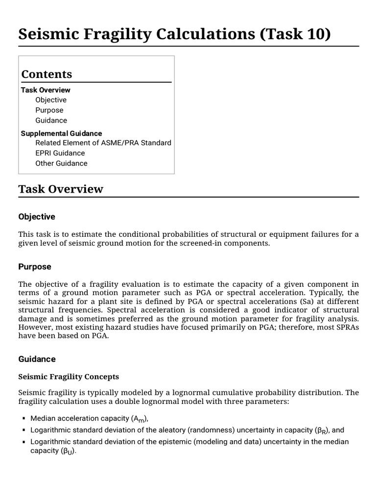 Epri seismic fragility calculations task 10 seismic pra pdf