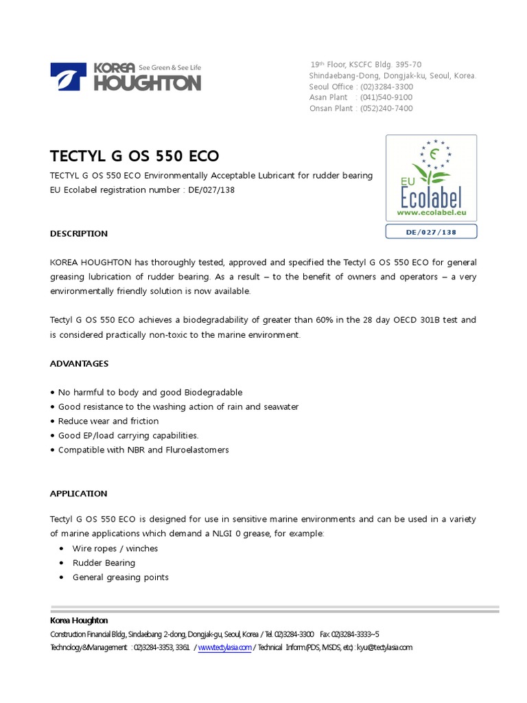 Tectyl G OS 550 ECO Lubricant Overview | PDF | Materials | Mechanical ...