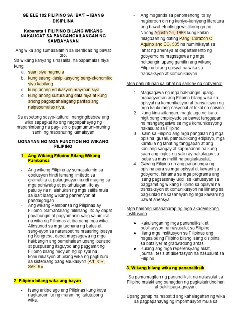Fil - Prelims 1 | PDF