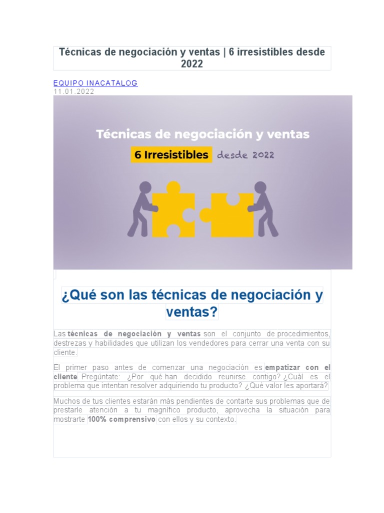 Técnicas de Negociación y Ventas | PDF | Oferta (economía) | Cliente