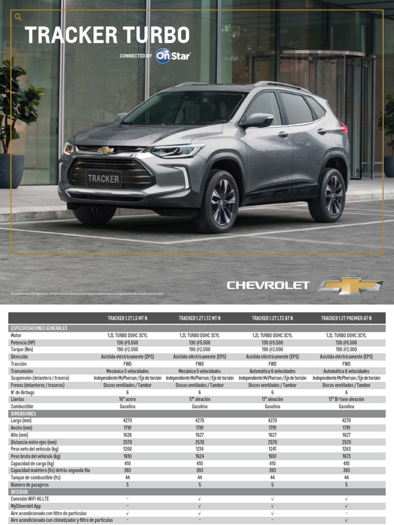 Especificaciones Chevrolet Tracker 1.2 Turbo | PDF | Eje | Turbocompresor