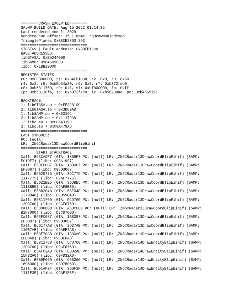 GTA SA:MP Crash Log Analysis | PDF | Computer Architecture