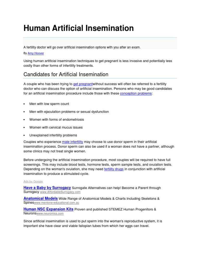 Human Artificial Insemination PDF Infertility Assisted Reproductive Technology