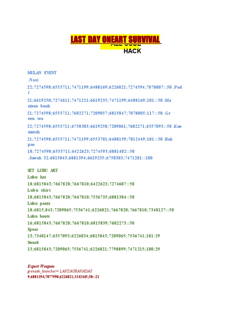 Last Day on Earth Item Codes List | PDF