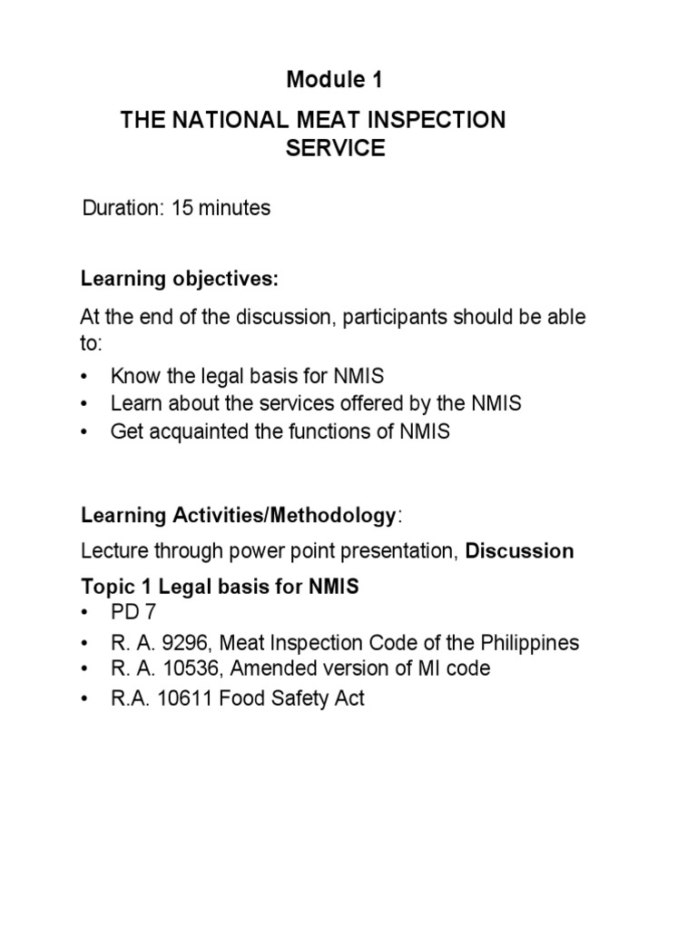 NMIS Meat Safety and Food Handling Guide | PDF