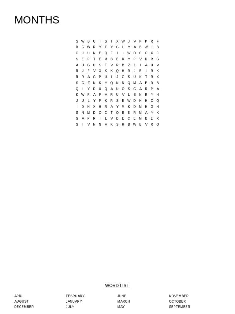 MONTHS Word Search | PDF