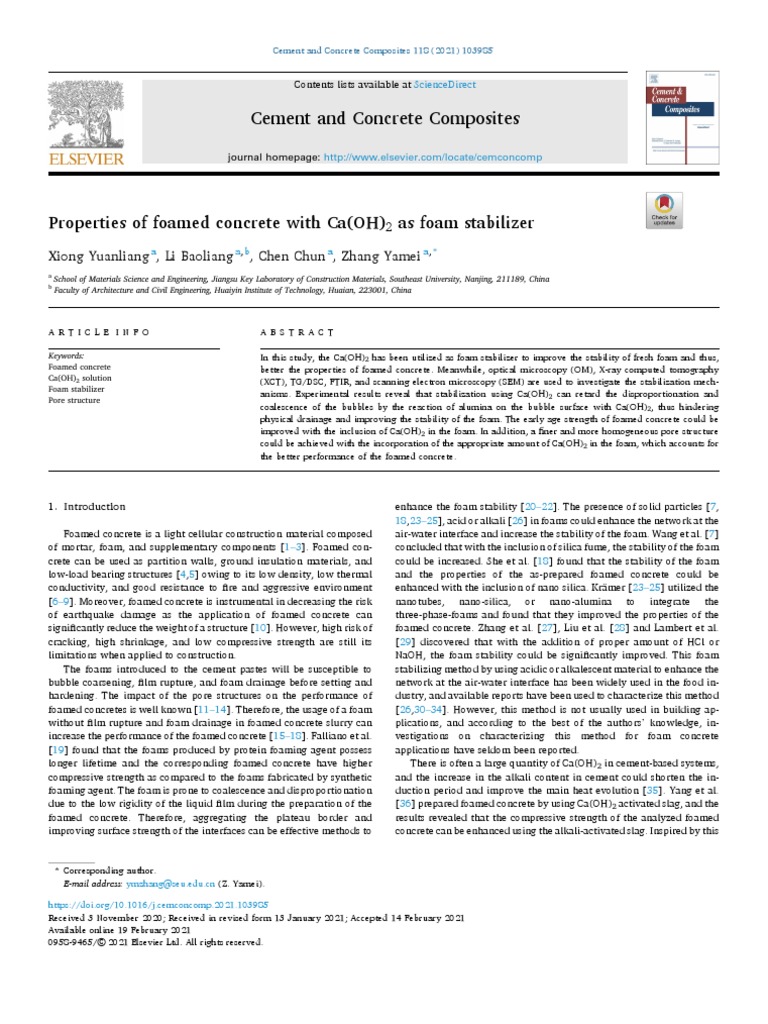 Properties of Foamed Concrete With Ca (OH) 2 As Foam Stabilizer | PDF