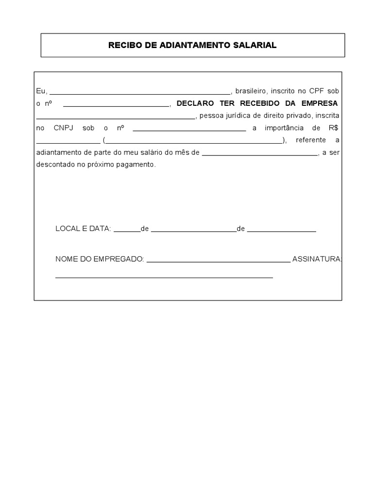Recibo de Adiantamento Salarial | PDF