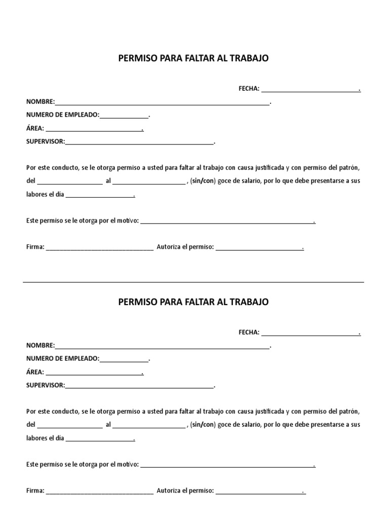 Carta De Permiso Para Faltar Ejemplos De Introduccion