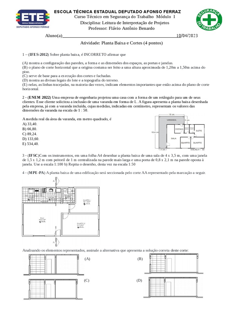 Atividade de Planta Baixa e Cortes | PDF