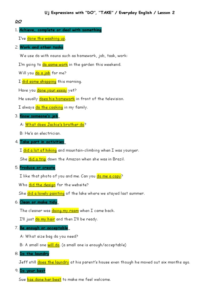 Everyday English: Using "Do" and "Take" | PDF | Language Arts & Discipline
