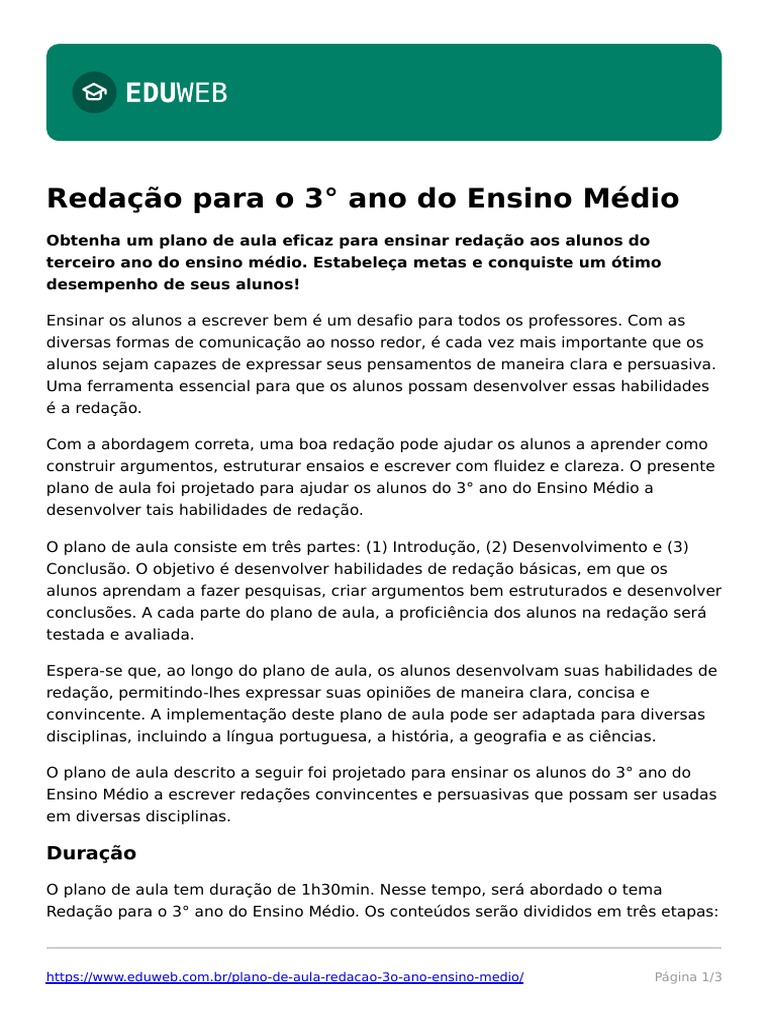 Plano de Aula Redacao 3o Ano Ensino Medio | PDF | Comunicação humana