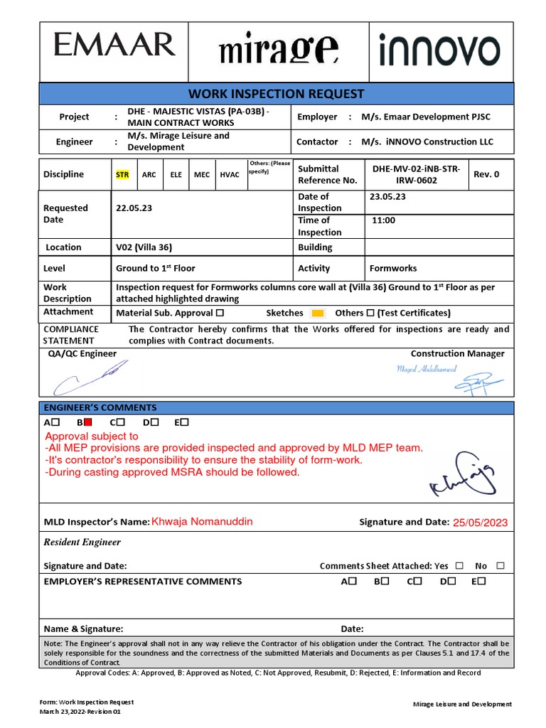 DHE-MV-02-InB-STR-IRW-0602 - Inspection Request For Formworks Columns ...