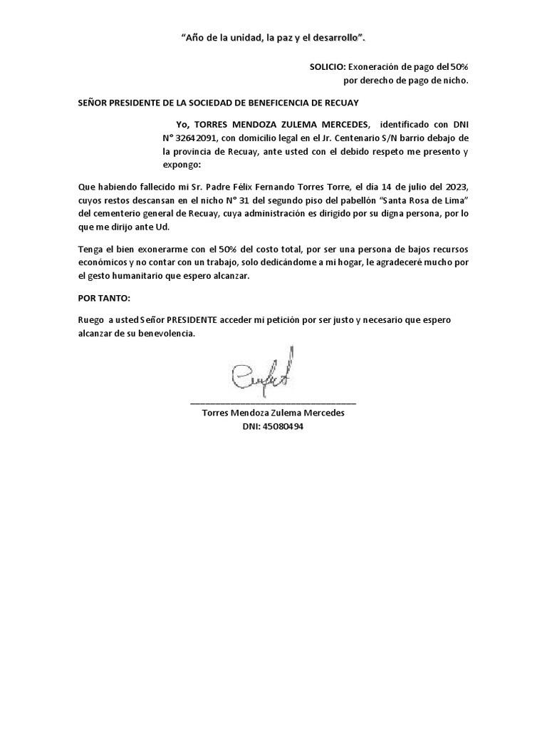 Solicito Exoneracion | PDF