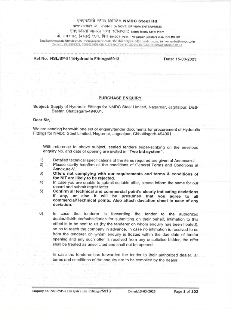 Pipe Fitting Central ProcurementTender Floated PDF